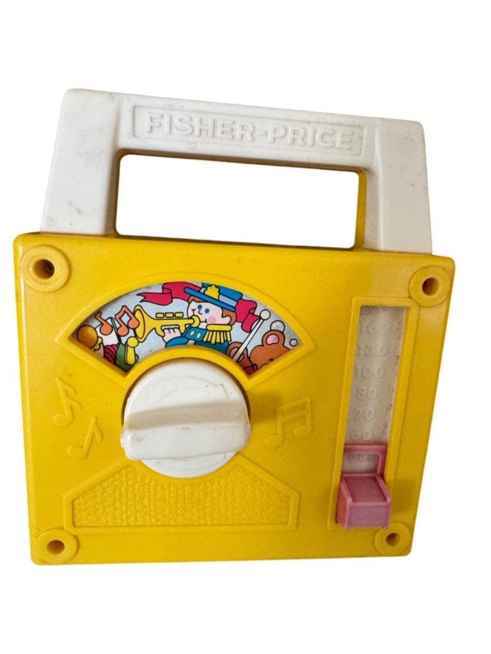 Fisher-Price 1981 Vintage Music Box Radio Yellow Plastic Toy VIDEO